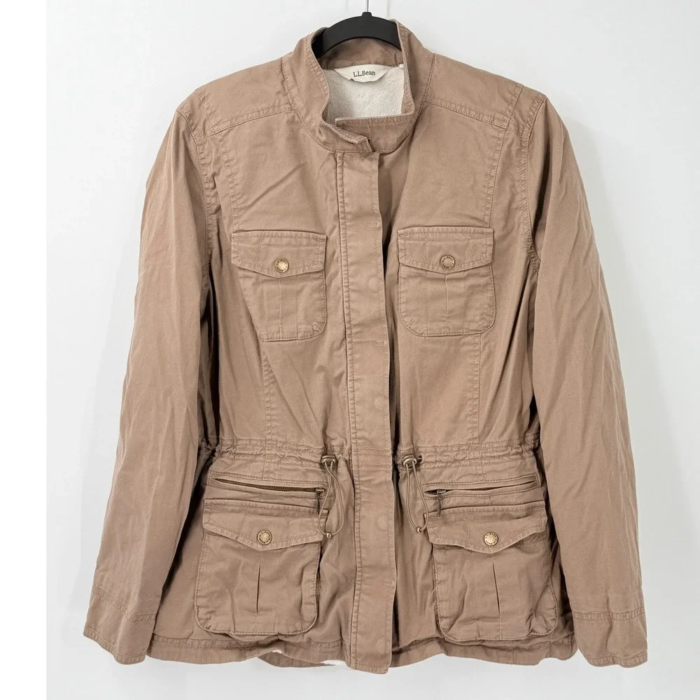 LL Bean Utility Field Jacket Womens M Brown Lined Cotton crunchy granola chore